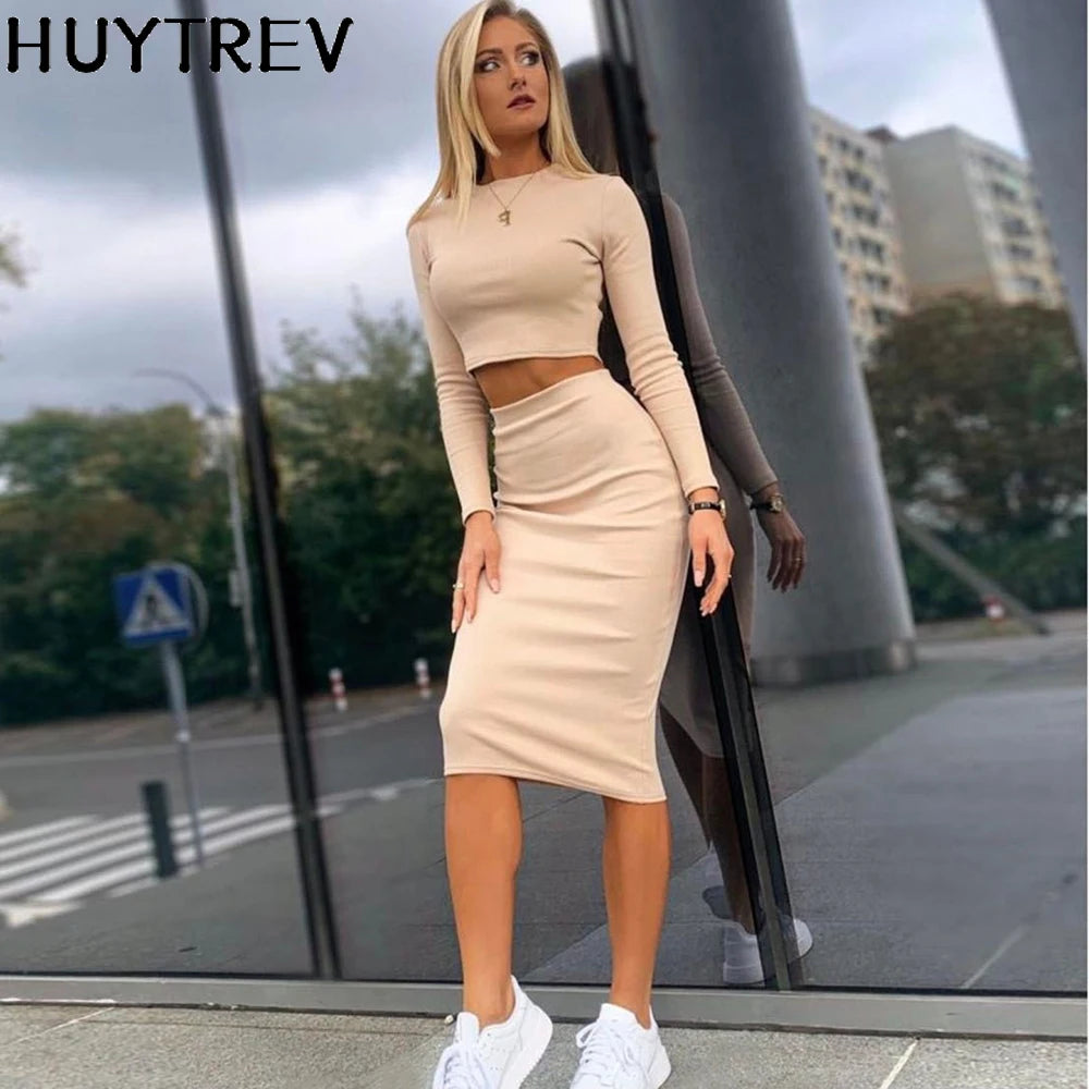 Zweiteiler aus Strick – Sexy Crop Top & Bleistiftrock im Bodycon-Stil | Elegantes Büro- & Party-Outfit